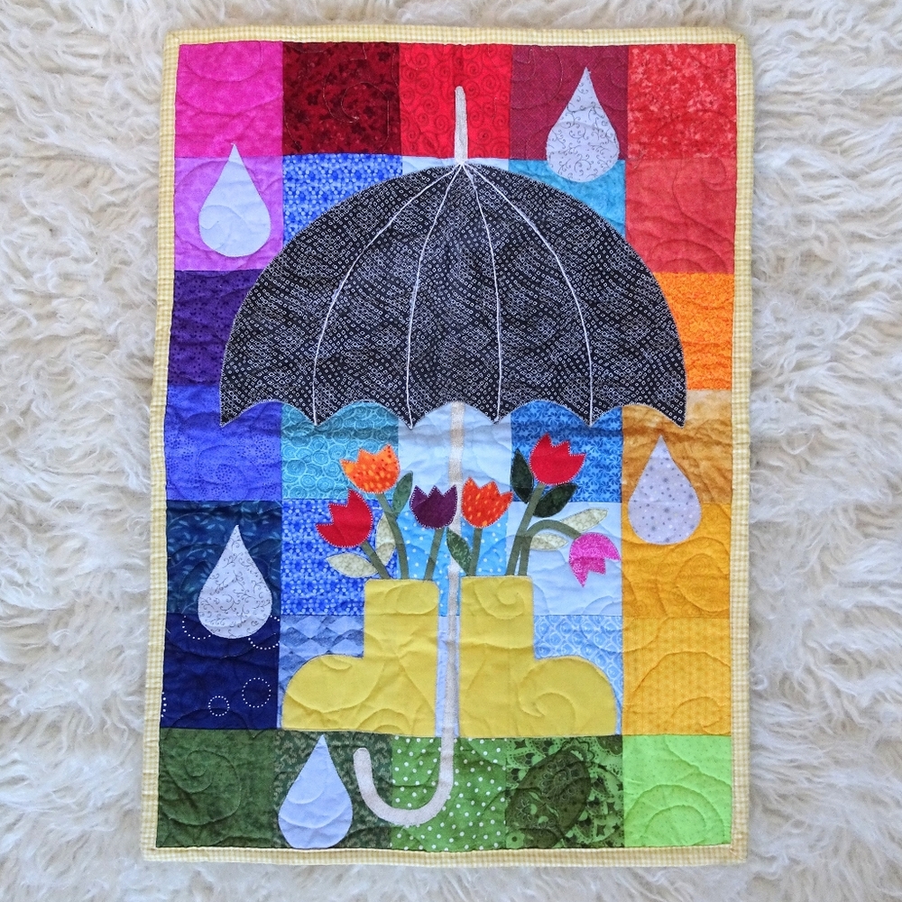 April Showers Wall Quilt Spring Themed Quilted Home Decor